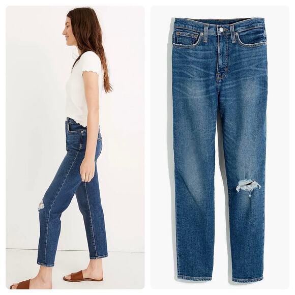 Madewell Jeans The Momjean Mom Style High Waist Straight Leg Distressed Blue 26 - Picture 13 of 13